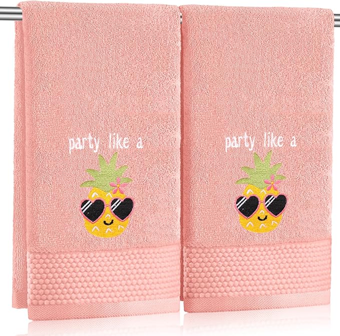 2 Pcs Party Like a Pineapple Hand Towels Coral Bathroom Decor 14x29 Inch by SmoothNovelty