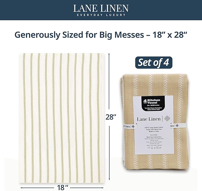 LANE LINEN Kitchen Towels Set of 4-18”x28” Absorbent Cotton Dish Towels - Image 2