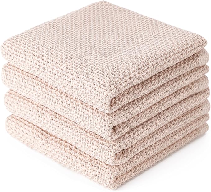 BOOMIBOO 4-Pack Dish Towels, 100% Cotton Waffle Weave, Ultra Soft Absorbent by BOOMIBOO