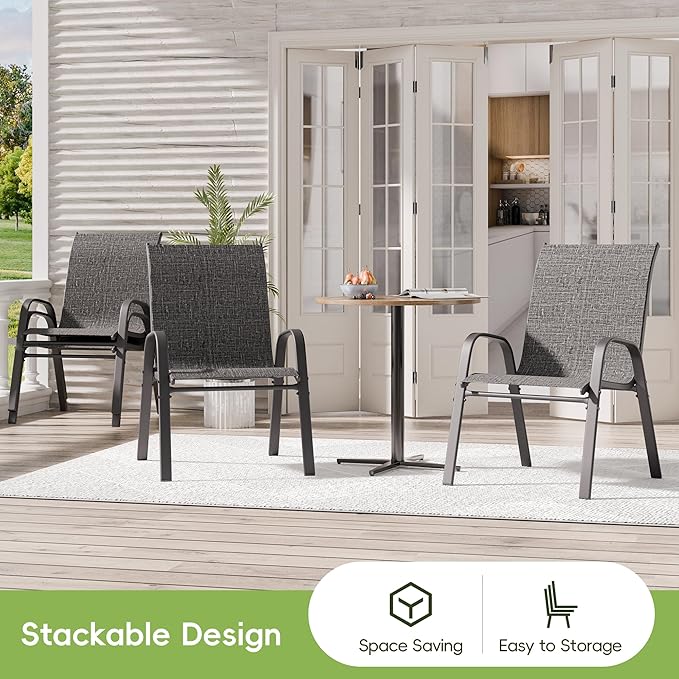 Patio Chairs Set of 2, Outdoor Dining Chairs Stackable for All Weather, Breathable Metal Modern Outside Furniture Chair for Pool Side, Garden, Backyard Deck, Dark Grey - Image 4