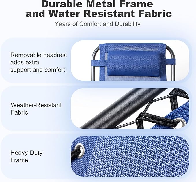 Nazhura Set of 2 Relaxing Recliners Patio Chairs Adjustable Steel Mesh Zero Gravity Lounge Chair Beach Chairs with Pillow and Cup Holder (Blue) - Image 6