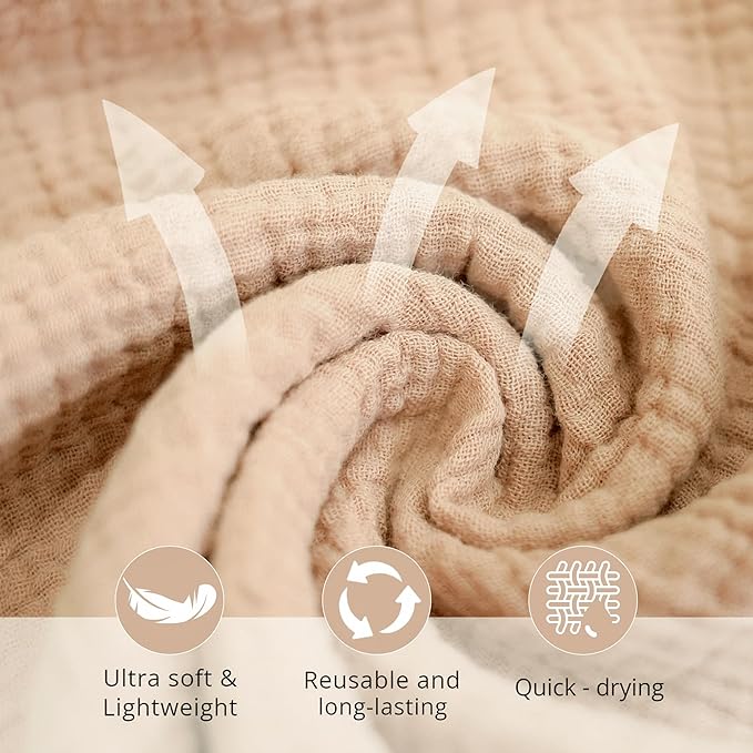 Konssy 7-Pack Ultra Soft Muslin Cotton Face Wash Cloths, Reusable Absorbent - Image 7