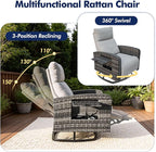 Outdoor Recliner Chair Set of 2, Wicker Patio Recliners with Adjustable Backrest and Extended Foot Rest, Reclining Patio Chairs with Flip Table & Removable Cushion Cover for Porch - Image 3