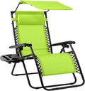 Best Choice Products Folding Zero Gravity Outdoor Recliner Patio Lounge Chair w/Adjustable Canopy Shade, Headrest, Side Accessory Tray, Textilene Mesh - Lime Green by BestChoiceProducts