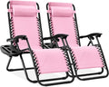 Best Choice Products Set of 2 Adjustable Steel Mesh Zero Gravity Lounge Chair Recliners w/Pillows and Cup Holder Trays - Bubblegum Pink/Black by BestChoiceProducts