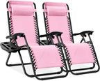 Best Choice Products Set of 2 Adjustable Steel Mesh Zero Gravity Lounge Chair Recliners w/Pillows and Cup Holder Trays - Bubblegum Pink/Black by BestChoiceProducts