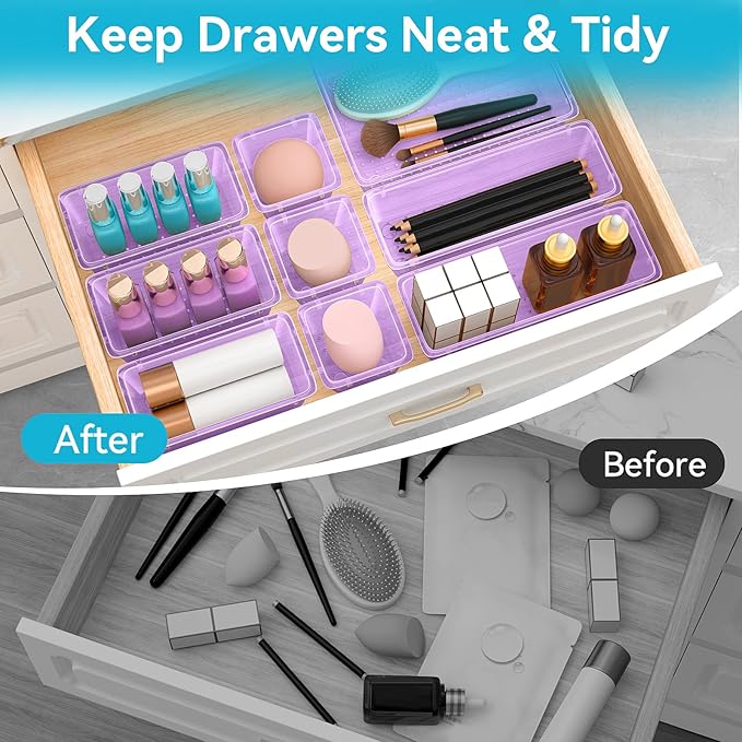 12-Piece Drawer Organizer Set, 4 Sizes Versatile Plastic Vanity Organizer - Image 5