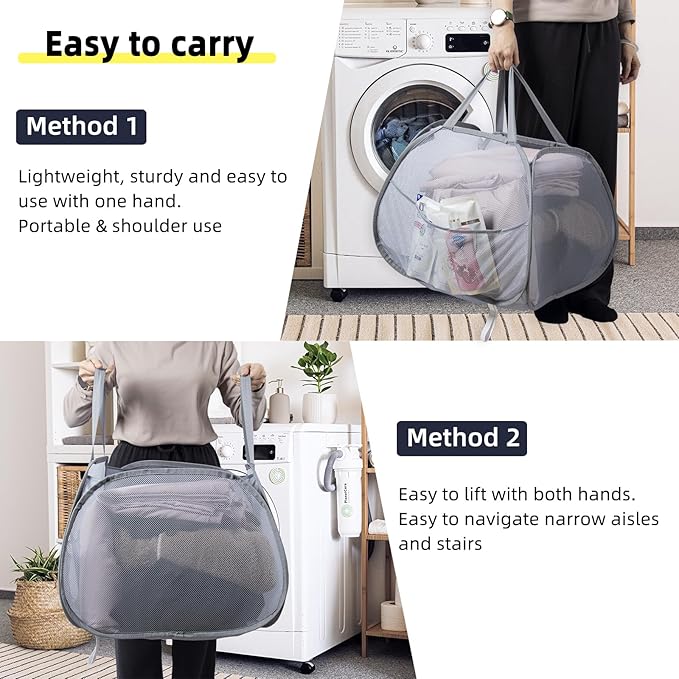 Collapsible Laundry Basket, 90L Foldable Pop Up Laundry Hamper - Image 5