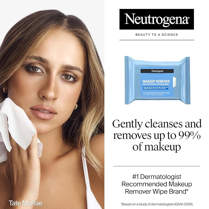 Neutrogena Makeup Remover Wipes Micellar Alcohol-Free Face Towelettes Remove - Image 2