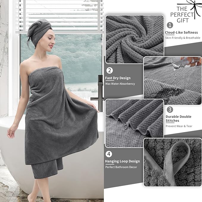 Grey Hand Towels Set 2 Pack-16“x31”, Ultra Soft Microfibers Bathroom Towel Set - Image 2