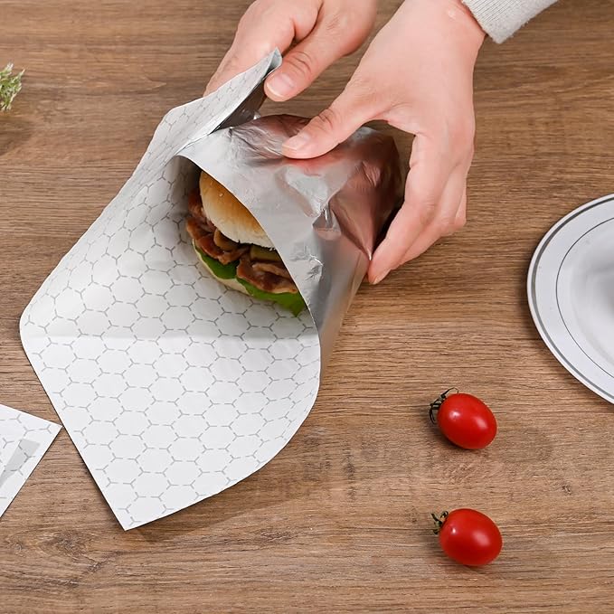 100 Pack Premium Insulated Foil Sandwich Wrap Sheets, Food Wrapping, - Image 4