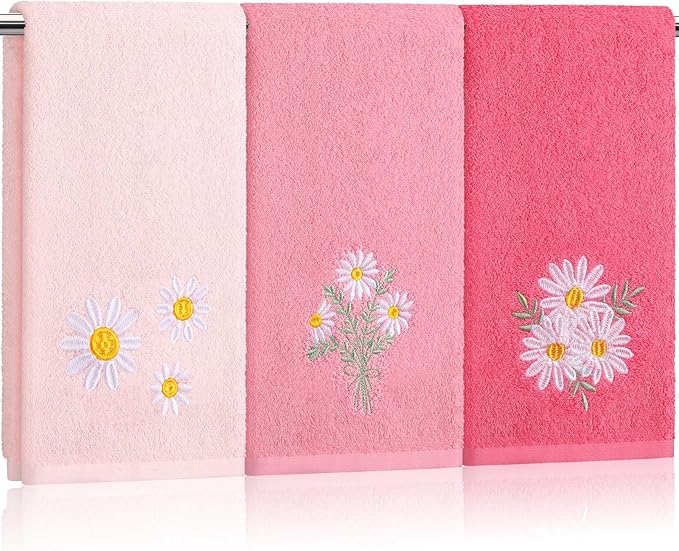 Daisy Floral Hand Towels Farmhouse Pink Daisy Bathroom Decor 14x29 Inch by Tingjoo