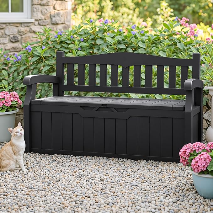 Homall 75 Gallon Outdoor Storage Benches Lockable Deck Box with Waterproof and UV Resistant, Waterproof Storage Box for Patio Furniture, Tools, Cushions (Black) - Image 2