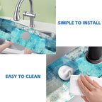 Kitchen Sink Splash Guard Faucet Mat Abstract Teal and Grey Geometric Absorbent - Image 5