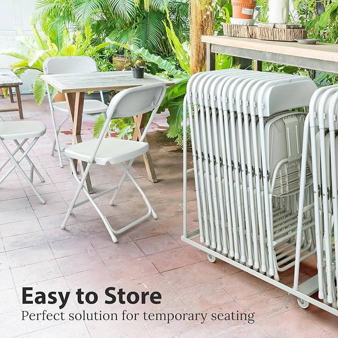 10 Pack Foldable Plastic Chair | Folding & Stackable | 350 lbs Capacity Steel Frame Seats for Indoor Outdoor | Commercial Use Events Wedding Party Bulk Picnic Kitchen Dining - White - Image 6