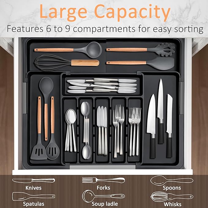 Silverware Organizer Expandable Kitchen Utensil Drawer Organizer Large BPA Free - Image 3