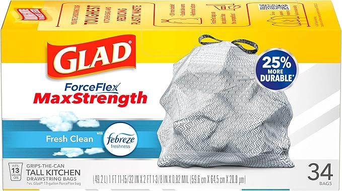 Glad ForceFlex MaxStrength Kitchen Trash Bags, 13 Gal, Fresh Clean Febreze - Image 11