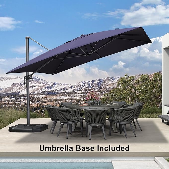 PURPLE LEAF 11.5' X 11.5' Telescopic Patio Umbrella with Base Included Lifting Cantilever Offset Square Large Umbrella for Pool Outdoor Patio Deck Garden Navy - Image 2