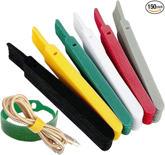 150 Reusable Cable Ties, Strong Adhesion Nylon Cord Ties by QUALIALL