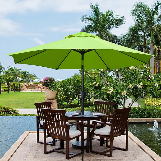 Sunnyglade 9' Patio Umbrella Outdoor Table Umbrella with 8 Sturdy Ribs (Grass Green) - Image 6
