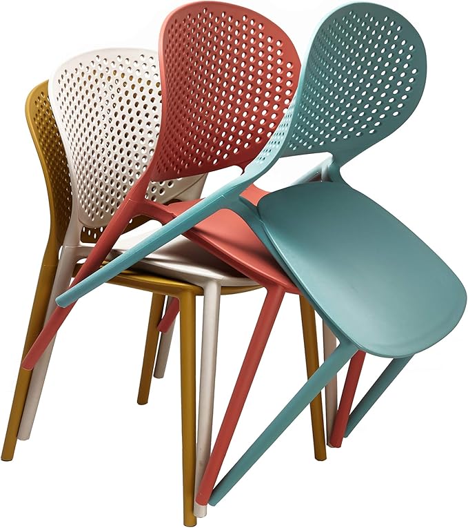 2xhome Set of 2 Patio Dining Chairs | Modern Stackable Outdoor Pool Side Chair | Weather Resistant Plastic for Yard, Porch, Balcony, Kitchen, Yellow - Image 4