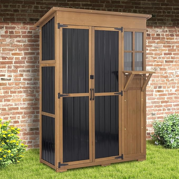 PetsCosset Large Outdoor Storage Cabinet Waterproof with Shelves, Outside Storage Shed Tall Backyard Cabinet with Fold-Out Table for Patio, Garage, Garden, Pool Accessories Storage (70.5" H x 51" L) - Image 8