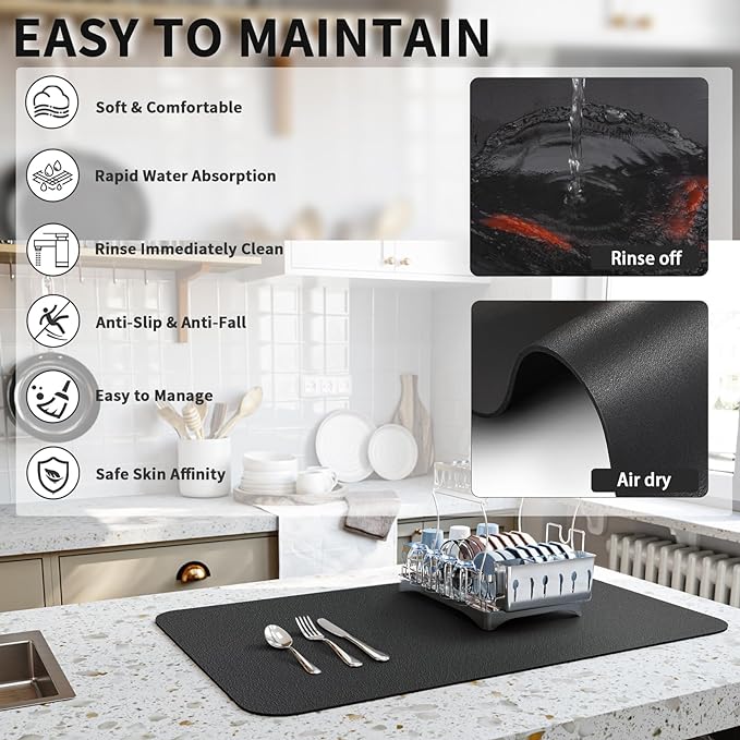 Dish Drying Mat for Kitchen Counter, Heat Resistant Drainer Mats - Image 4