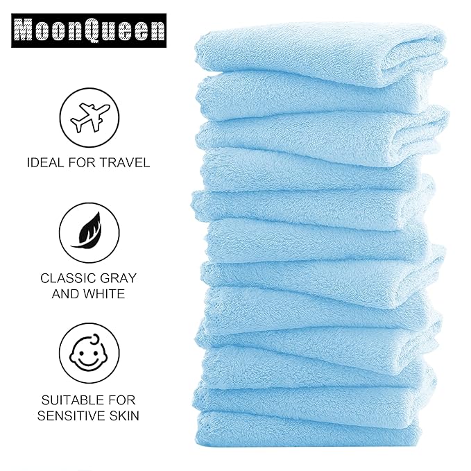 MOONQUEEN Microfiber Facial Cloths Fast Drying Washcloth 12 Pack - Image 4