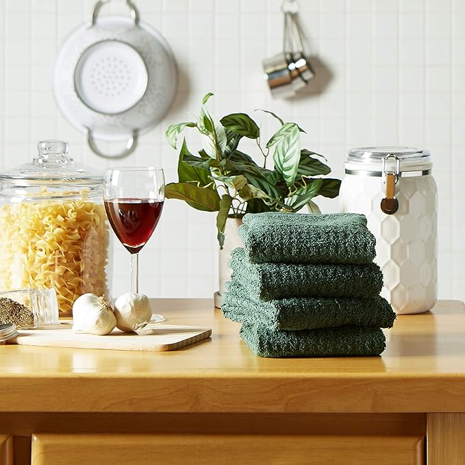 DII Basic Terry Collection Waffle Dishtowel Set, Solid Dark Green, 4 Piece - Image 7