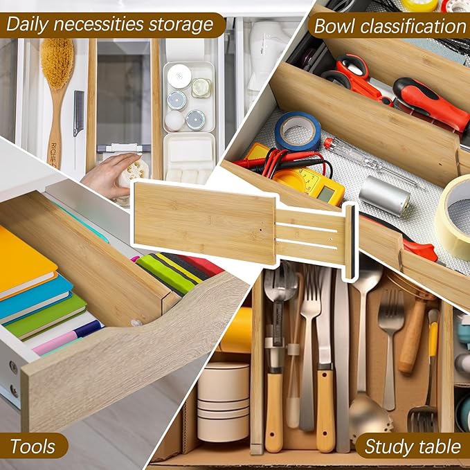8 Pcs Deep Bamboo Drawer Dividers, Deep Kitchen Dresser Drawer Organizer - Image 6