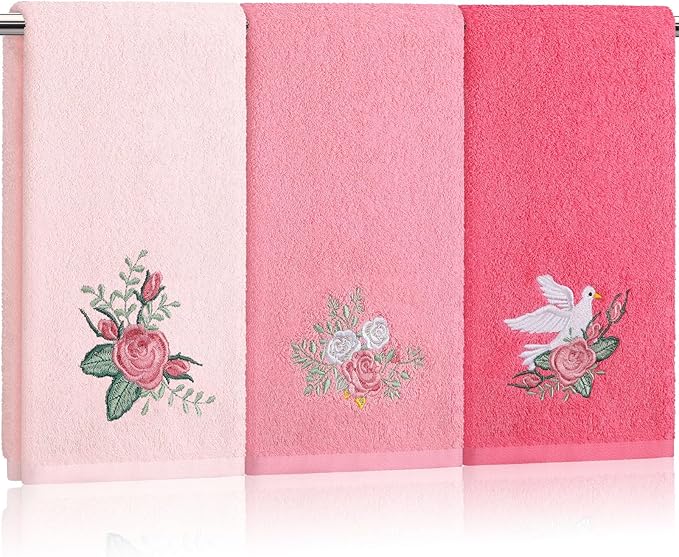 Rose Floral Hand Towels Farmhouse Pink Rose Bathroom Decor 14x29 Inch by Tingjoo