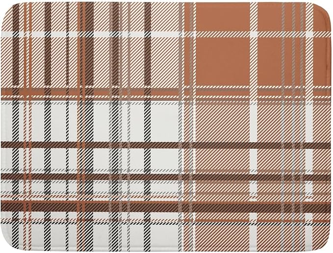 Brown White Buffalo Plaid Dish Drying Mat 18 x 24 Inch by APORTT