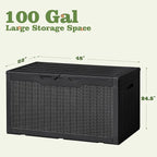 Flamaker Outdoor Storage Box 100 Gallon Waterproof Resin Deck Box Delivery Box with Air Rod Indoor Outdoor Lockable Storage Bench for Patio Cushions, Tools, Pool Accessories (Black) - Image 6