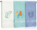 3 Pack Coastal Hand Towels for Bathroom 100% Cotton Embroidered Beach Bathroom by Hahafelt