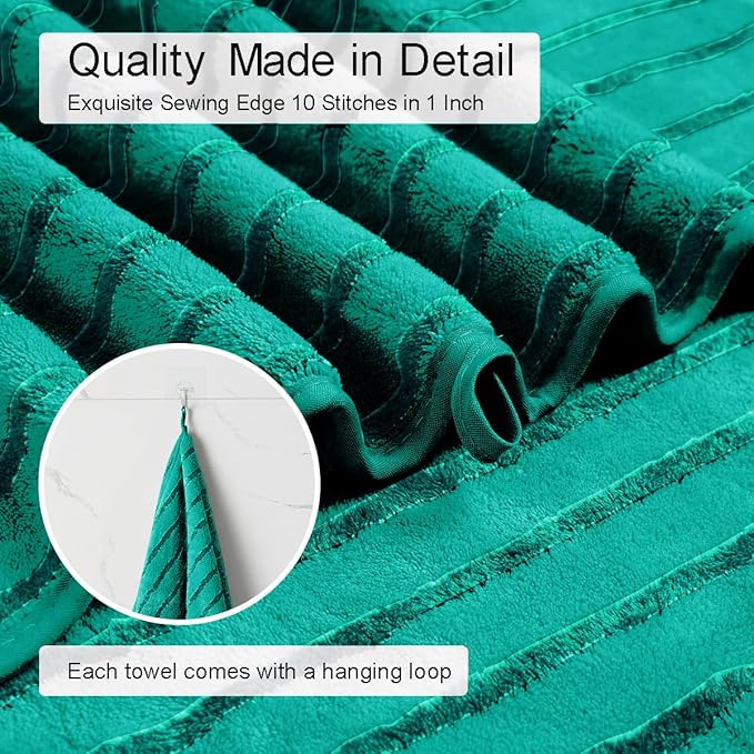 4 Pcs Blue Green Cabana Stripe Large Bath Towels 35"x70" Oversized Bath Sheet - Image 6