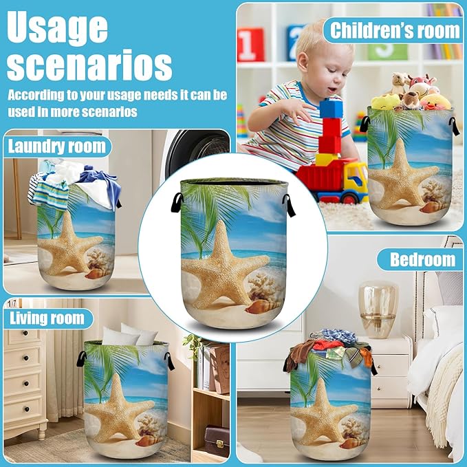 Starfish Seashell Laundry Basket, Ocean Sea Beach Laundry Hamper Collapsible - Image 7