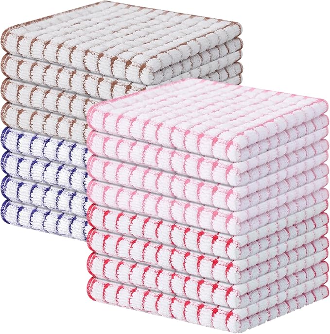 Kitinjoy Cotton 16 Pack Terry Kitchen Dish Cloths, 12 x 12 Inches Super Soft by Kitinjoy