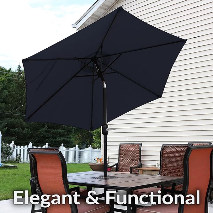 Sunnydaze Outdoor Patio Umbrella - Polyester Table Market Umbrella with Push-Button Tilt and Crank - 6 Sturdy Ribs - Blue - 7.5ft - Image 2