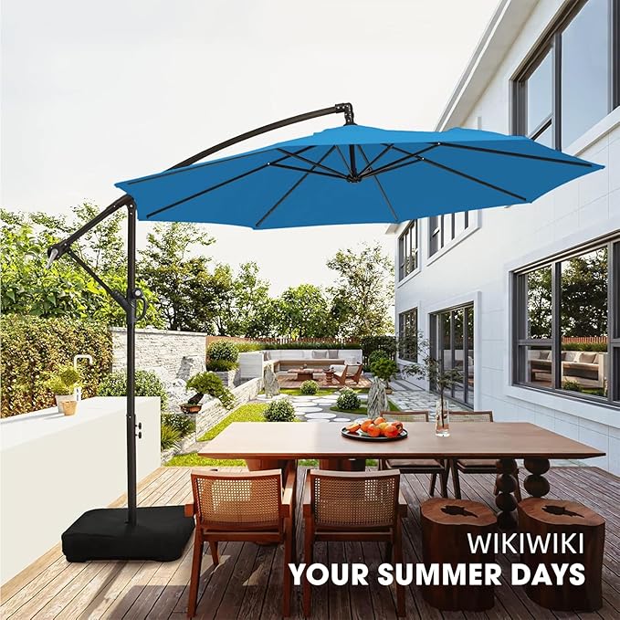 wikiwiki 10ft Patio Umbrella with Base Included, Outdoor Offset Cantilever Umbrella with Sandbag Base for Backyard, Garden and Pool, Easy to Tilt and Crank, Royal Blue - Image 8