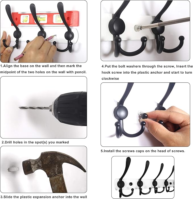 WEBI Coat Rack Wall Mounted, 5 Coat Hooks - Image 5