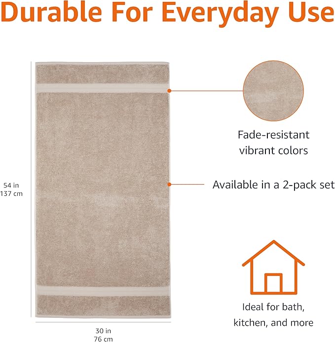 Amazon Basics Fade-Resistant 100% Cotton Bath Towel, Machine Washable - Image 3