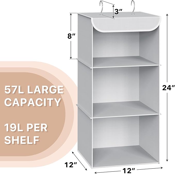 Simple Houseware 3-Shelf Hanging Closet Organizer, Fabric Storage Shelves - Image 2