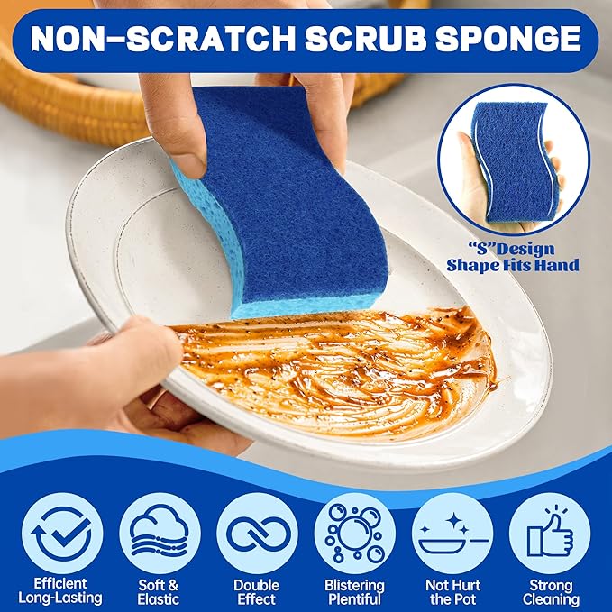 12 Count Non-Scratch Dish Sponges Kitchen, Long Lasting Cleaning Sponges - Image 4
