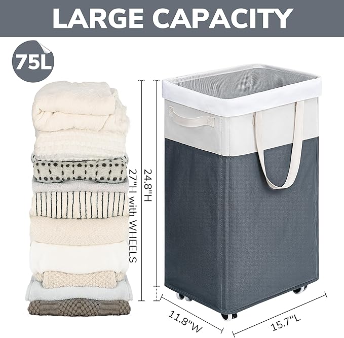 Goodpick Laundry Basket with Wheels, 75L Laundry Hamper - Image 3