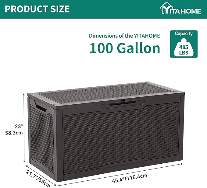 YITAHOME 100 Gallon Resin Deck Box, Weather Resistant Outdoor Storage Box, Lockable Indoor Outdoor Storage for Supplies and Essentials, Dark Brown - Image 6