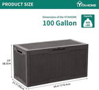 YITAHOME 100 Gallon Resin Deck Box, Weather Resistant Outdoor Storage Box, Lockable Indoor Outdoor Storage for Supplies and Essentials, Dark Brown - Image 6
