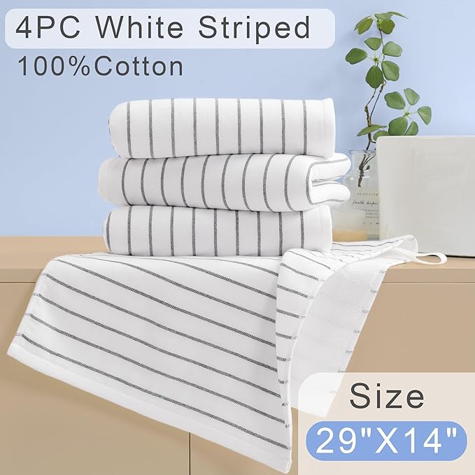 4-Pack Striped Hand Towels, thick 450GSM, Ultra-Absorbent & Quick-Drying ，100% - Image 3