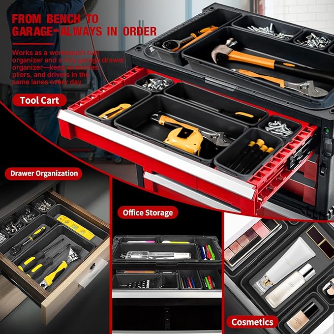 10 PCS Tool Box Drawer Organizers, Large & Medium Tool Trays - Image 7