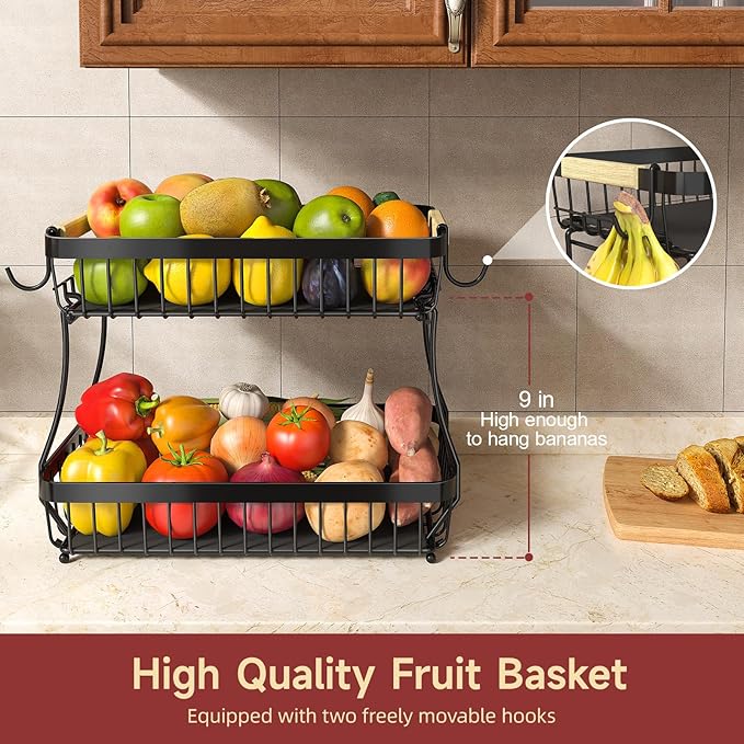 2 Tier Large Fruit Basket for Kitchen Counter - Image 2
