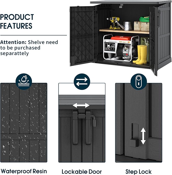 LHBcraft Outdoor Storage Cabinet 36 Cu Ft with Lockable Doors, Portable Horizontal Resin Storage Shed -Easy to Assemble, Waterproof Outdoor Storage Box for Backyards,Patios Black - Image 3